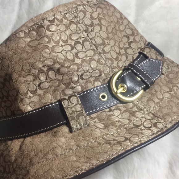 Coach Sz ML Bucket Hat Brown Canvas Leather Trim Buckle Signature Logo N… - Picture 1 of 5